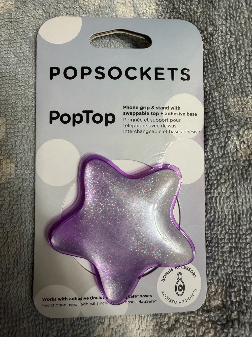 PopSocket PopTop Star Phone Grip in Purple Sparkle